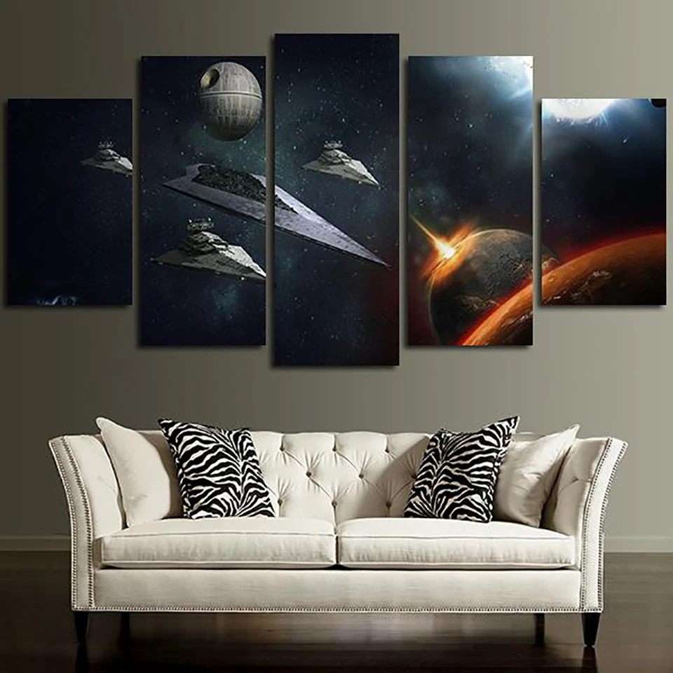 Настенный художественный постер для декорации дома 5 панель Звездные войны космический корабль картины абстрактные творческие картины гостиной рамка