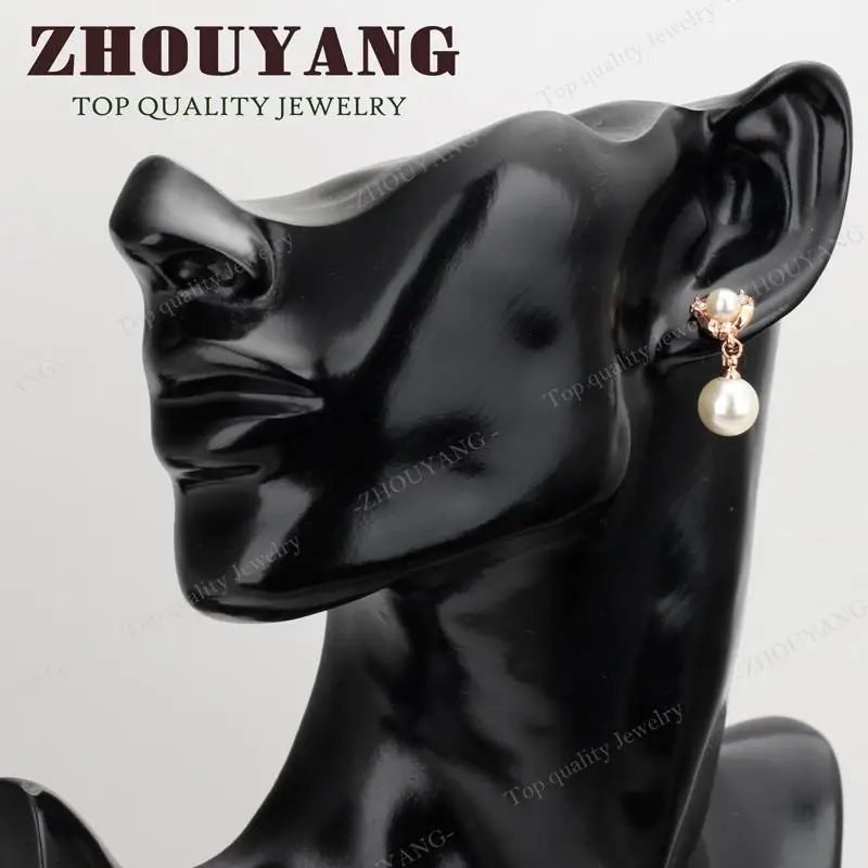 ZHOUYANG Высокое качество два имитация жемчуга розового золота цвет серьги гвоздики
