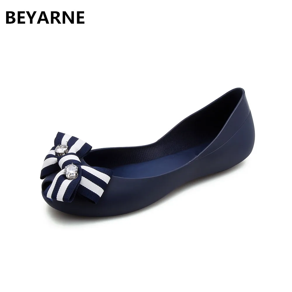 

BEYARNE fashion woman jelly shoes lady flat rain sandals women student girls summer travel beach sandal fish mouth stripe bowtie