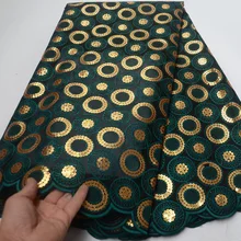 (5yards/pc) newest African double organza lace fabric in deep green with gold sequins embroidery for party dress OP114