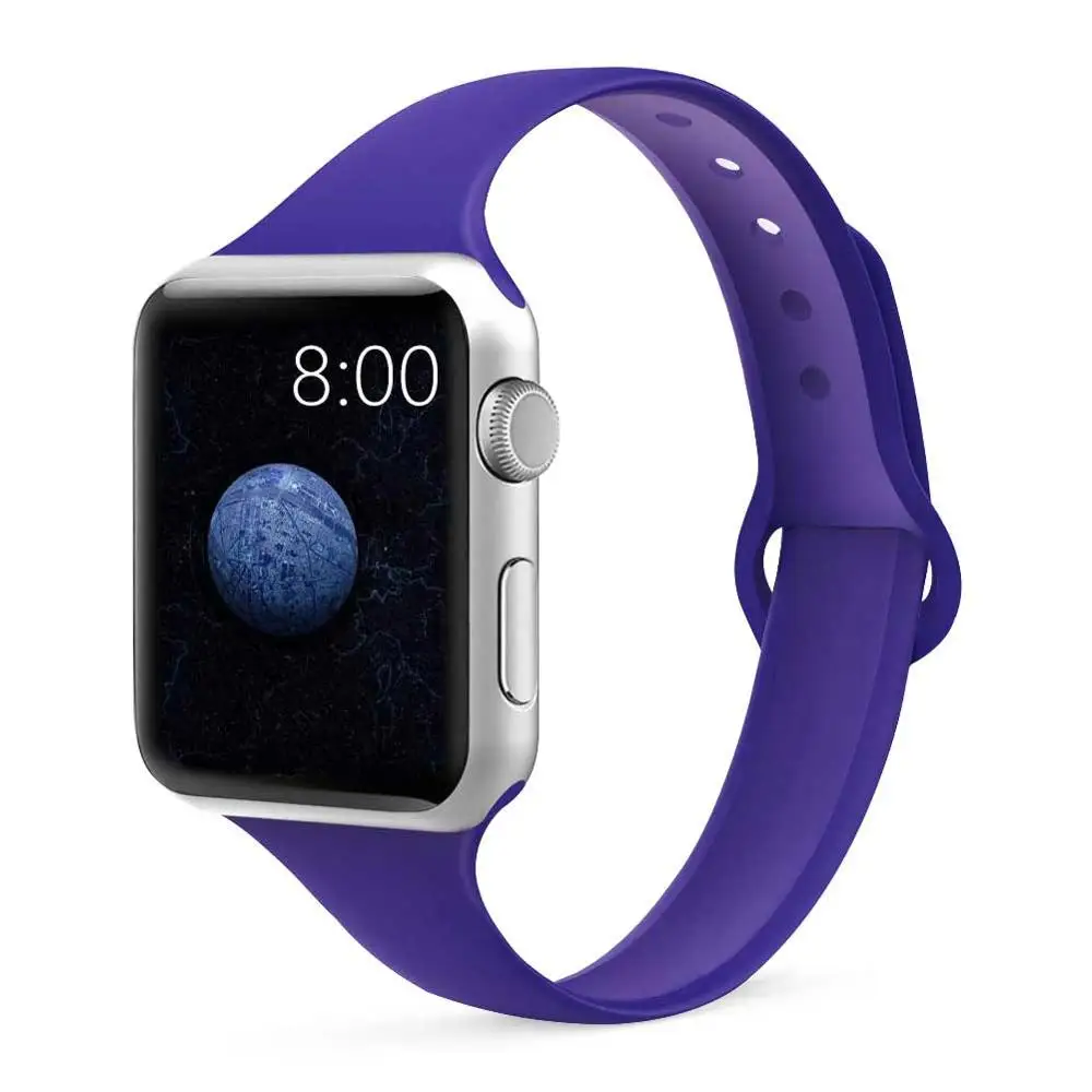 Slim Strap for Apple watch band apple watch 5 4 44mm 40mm iwatch 4 3 2 1 42mm 38mm slim silicone correa bracelet Accessories - Цвет ремешка: purple 7