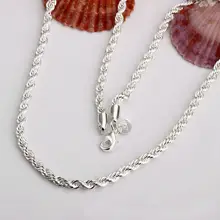 CN4 2mm Rope chain necklace,Wholesale lots Fashion jewelry 925 stamped silver plated jewelry necklaces & pendants