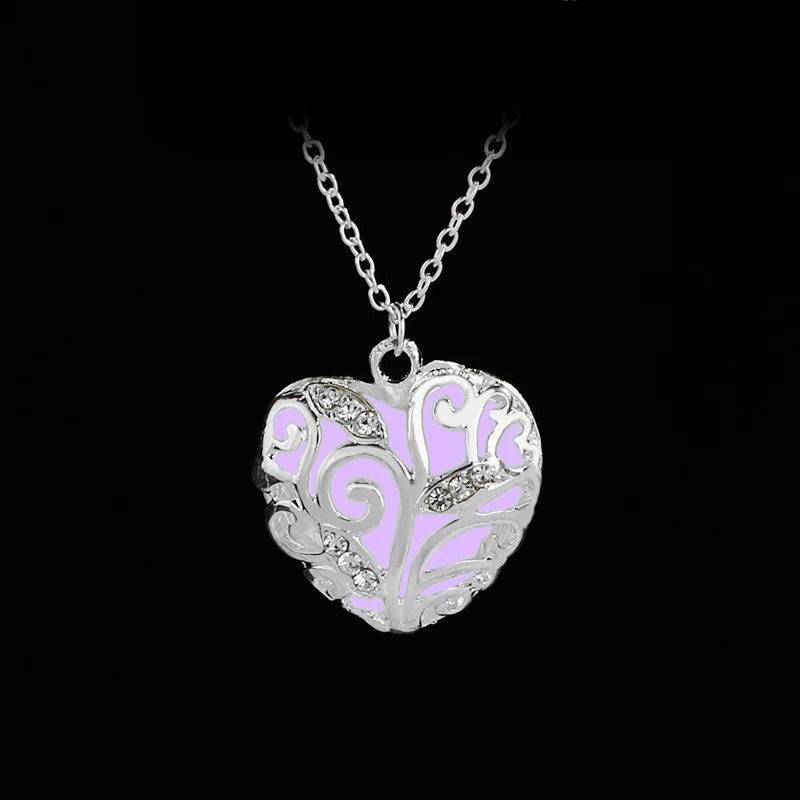 

Luminous heart hollow necklace luminous color blue purple green electroplating dripping oil necklace