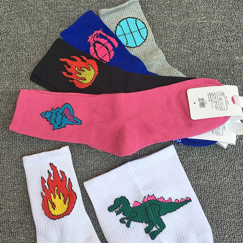 Новые женские и мужские хлопковые носки смешные динозавры Бейсбол огонь Узорные Носки креативные влюбленные носки горячая распродажа