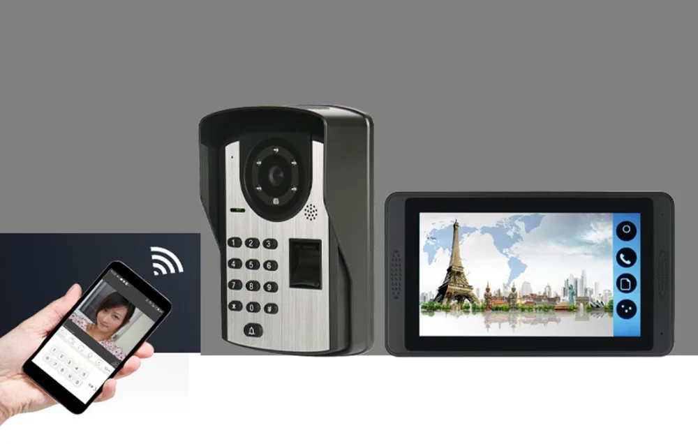 Видеодомофон 7 дюймов lcd Wifi беспроводной видеодомофон дверной звонок Домофон пароль по отпечатку пальца камера система + дверной замок