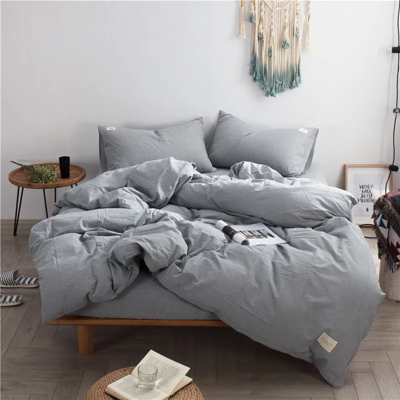 

Simple Gray Solid Color 3/4Pcs Sheet Pillowcase And Duvet Cover Sets Cotton Bedlinen Full Double Queen Super King Size Bedding