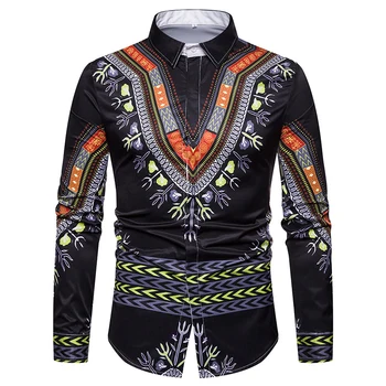 

African Dashiki Print Dress Shirt Men 2018 Autumn New Long Sleeve Social Shirt Mens Slim Fit Casual Shirts Male Chemise Homme
