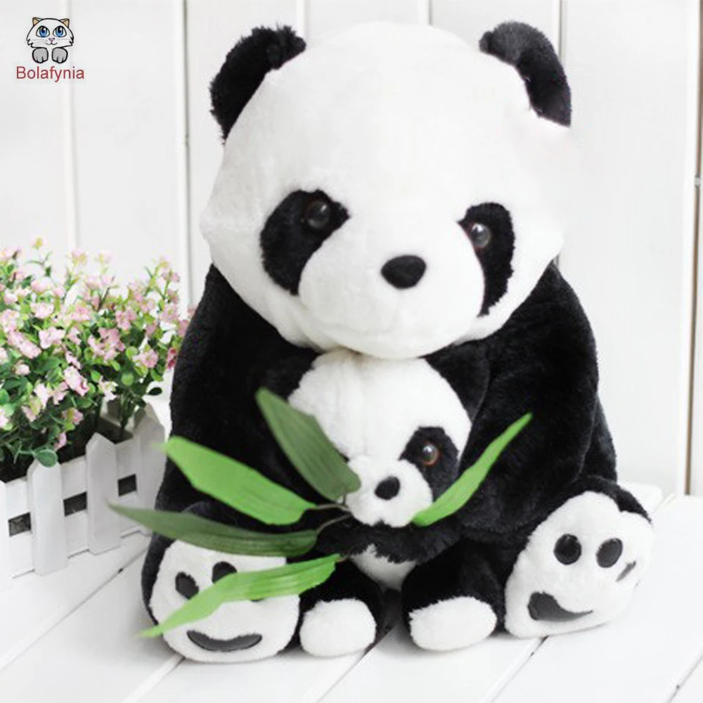 BOLAFYNIA Mother pandas hold bamboo panda plush toy doll children