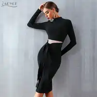 ADYCE Frauen Verband Kleid 2019 Neue Ankunft Frühling Schwarz Langarm Bogen Bodycon Club Kleid Promi-party Runway Kleid Vestidos