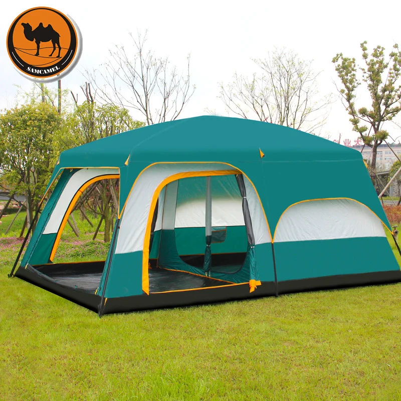 Camel Ultralarge 6 10 12 двухслойная наружная 2 гостиная и 1 Холл семейная кемпинговая палатка высокого качества большая космическая палатка - изображение