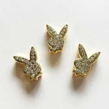 

Free Shipping, 10PCS 8MM Full Rhinestone Gold Color Rabbit Slide Charms Slide Letters Fit 8mm Wristbands, Belts