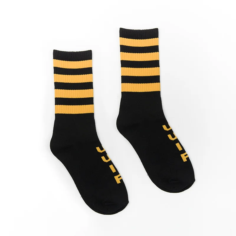 Мужские Новые Модные полосатые носки для женщин с надписями; популярные цветные носки в стиле хип-хоп для любителей скейтборда; хлопковые спортивные носки в стиле Харадзюку с четырьмя полосками - Цвет: black yellow