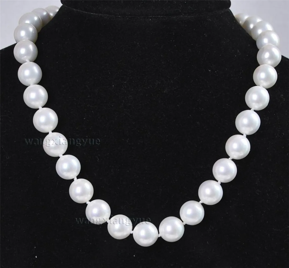 

12mm White Akoya Shell Pearl Hand Knotted Round Beads Necklace 18" AAA