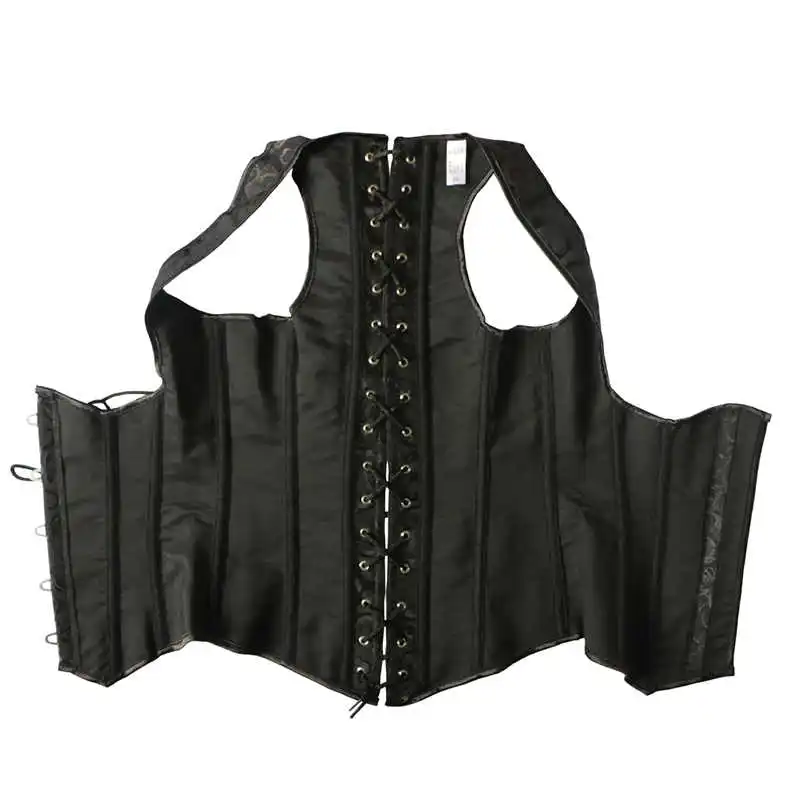 Black Steel Boned Waist Trainer Corset Burlesque Costume Overbust Corsets And Bustiers Top Underbust Satin Steampunk Corset Sexy (9)
