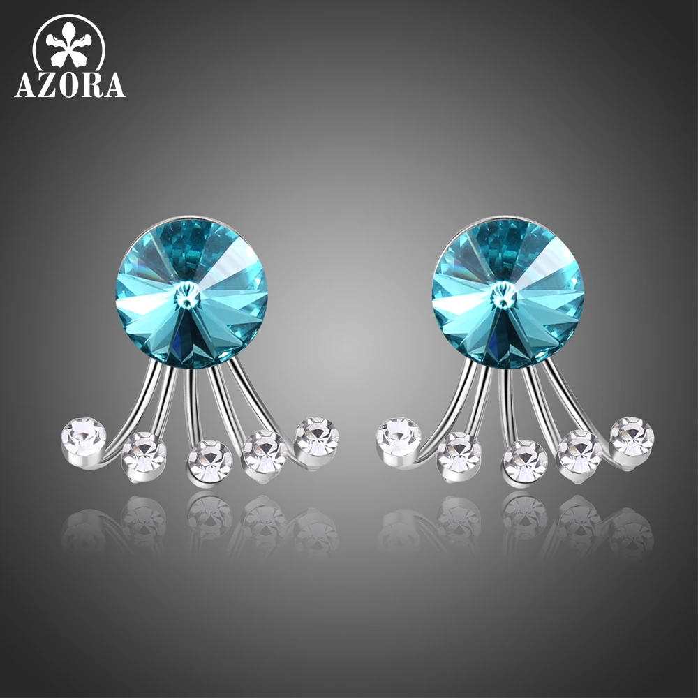 

AZORA Big Blue Crystal Stud Earrings for Women Small Clear Austrian Crystal Fashion Jewelry Luxury Women Wedding Earrings TE0313