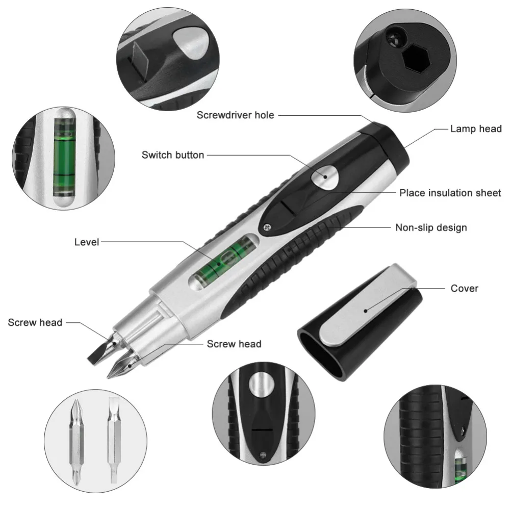 

1 Set 4 in 1 Multifunction Screwdriver Steel Mini Cross Screwdrivers Torch Opening Repair Home Maintenance Tools Kit With Button