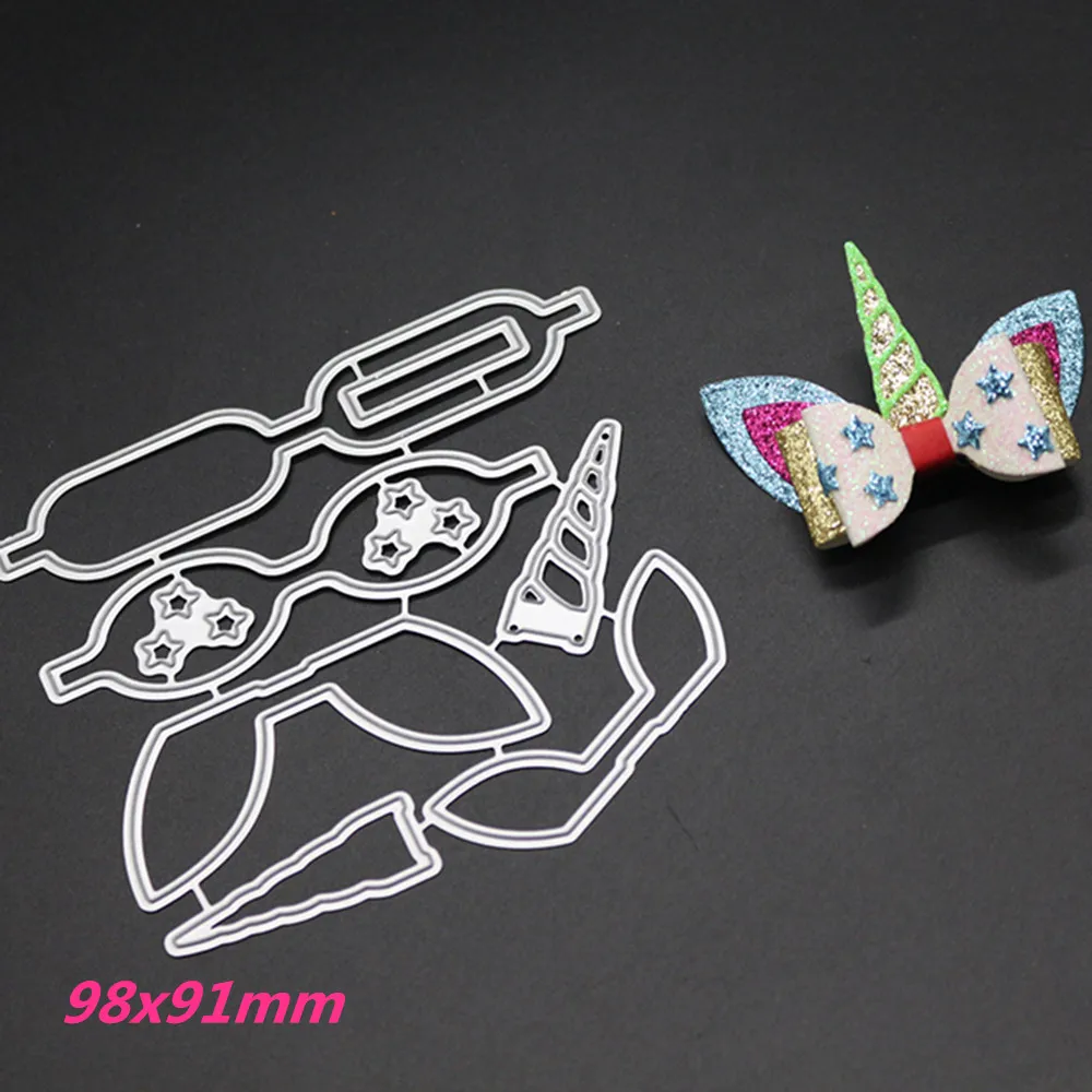 

98x91mm Unicorn Bow Tie Making Scrapbook Greeting Card Lace Hollow Metal Cutting Dies Stencil Frame Embossing Template DIY