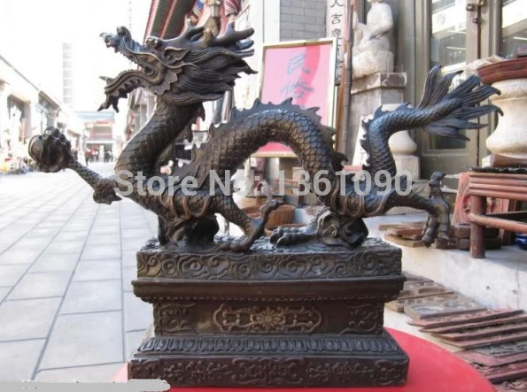 

xd 00619 11"INCH Chinese Feng Shui Bronze mythology beast God Dragon Dragon Ball Statue