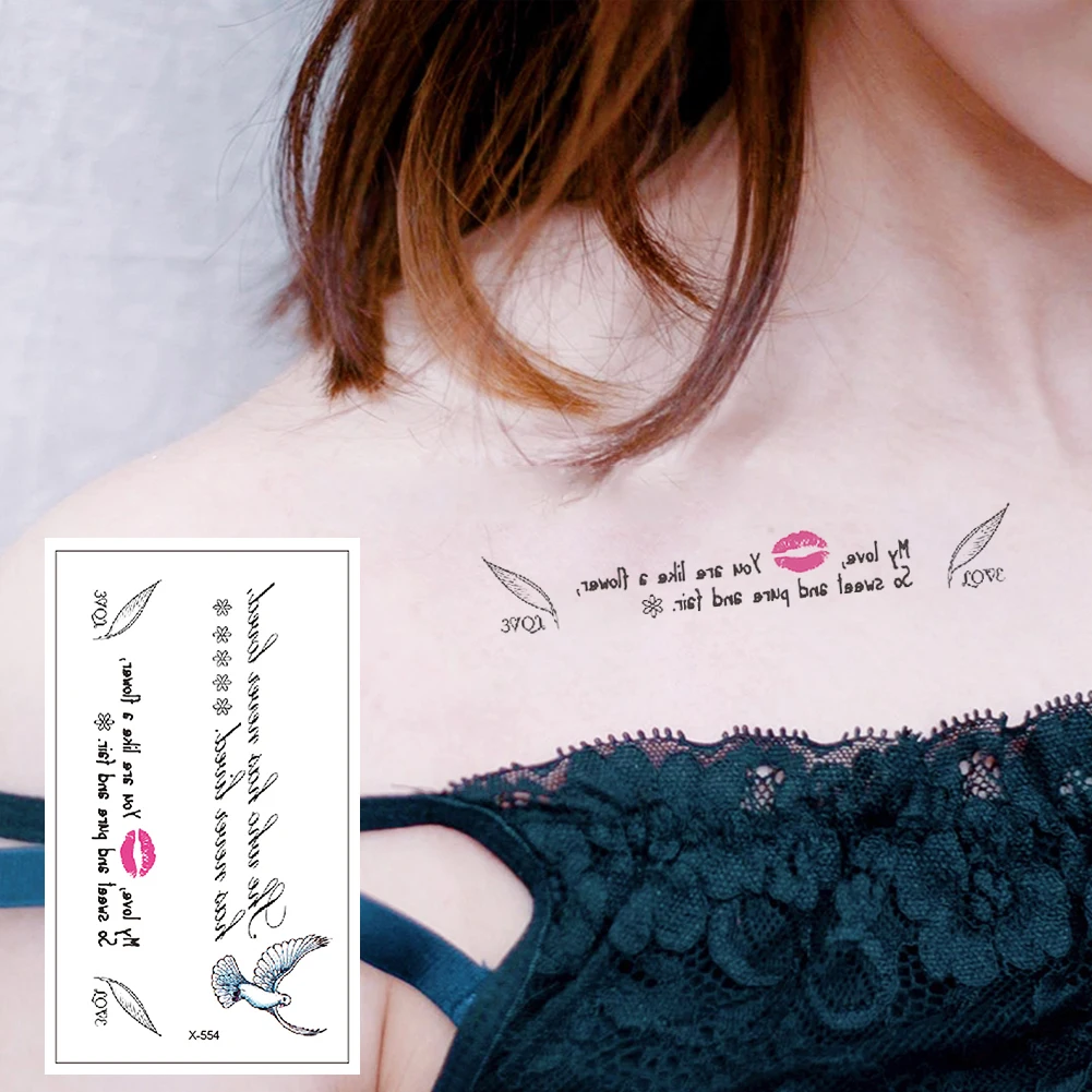 

X-554 Cute sexy letters lips shoulders arms chest high quality temporary tattoo stickers detachable waterproof men and women
