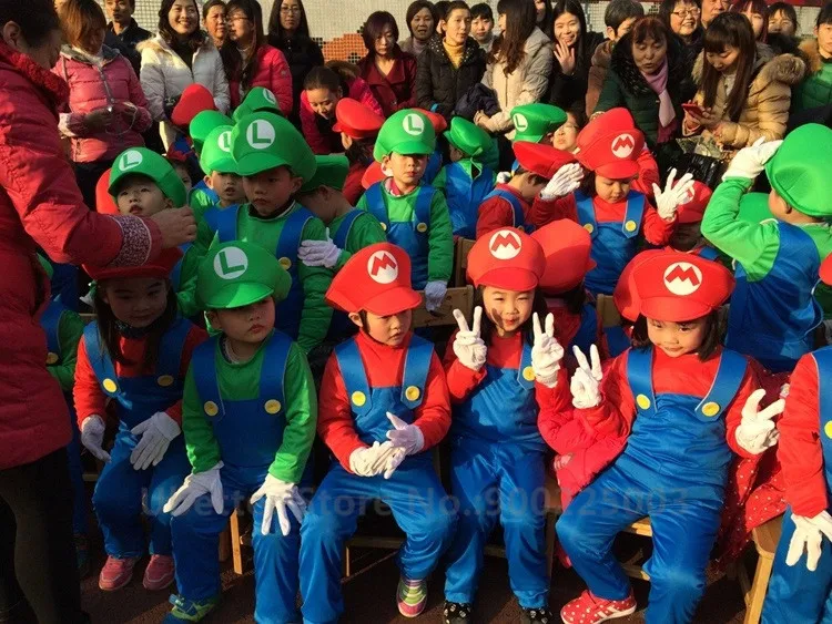 Halloween Cosplay Super Mario Bros Costume For Kids Adults Funny Party Wear Cute Plumber Mario Luigi Set Children Clothes C011