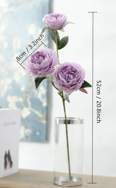 Flor de seda de peonía de 3 cabezas, rama artificial, rosa de té, ramo de flores para decorar el hogar, flores falsas, flores de boda Flor de seda de peonía de 3 cabezas, rama artificial, rosa de té, ramo de flores para decorar el hogar, flores falsas, flores de boda
