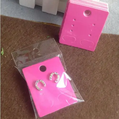 

2019 New Fashion Earring tag Card Hot Pink Earring Card 50X40MM Custom Logo cost extra 1lot =50 pcs earring card +50 opp bags