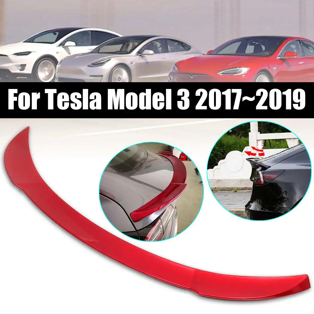 

ABS Gloss Red Rear Spoiler Wing for Tesla for Model 3 2017 2018 2019 Exterior Parts Car Rear Spoiler