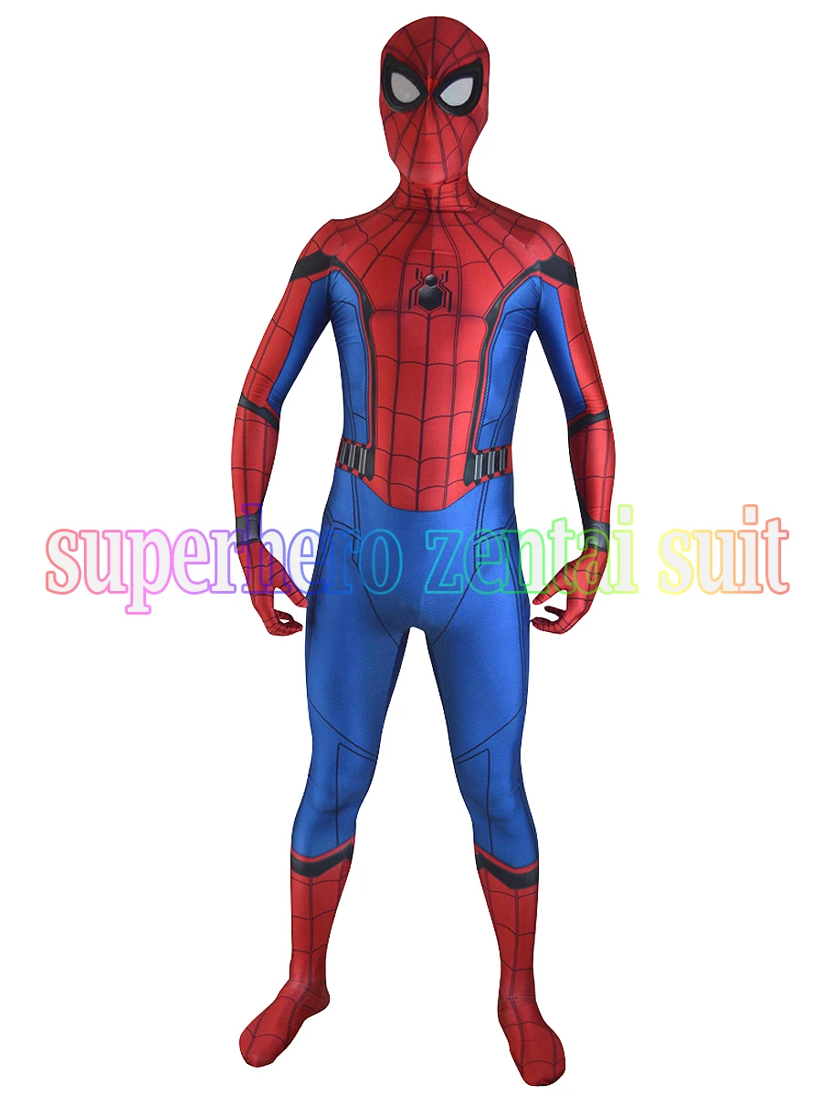 2017 nueva película Spiderman Homecoming Dye Sub disfraz estampado Cosplay  Spider-Man Halloween traje Zentai completo adultos/niños - AliExpress  Novedad y uso especial