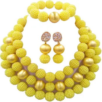 

Fashion Yellow Simulated Pearl Necklace Nigerian Wedding African Beads Jewelry Set for Women 3ZJL18