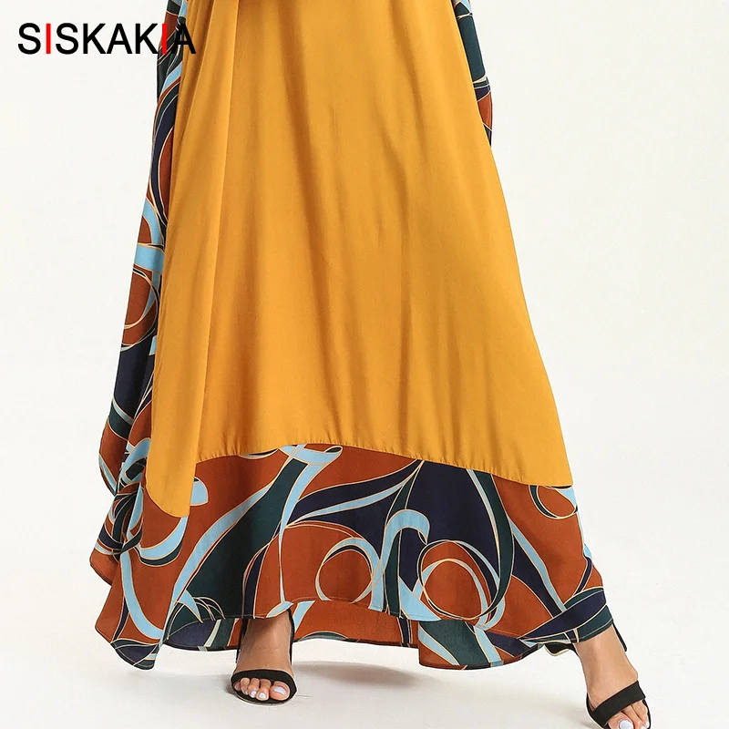 Siskakia Лето женское длинное платье желтое элегантное свободное повседневное Макси-платье модное цветное мусульманская одежда, исламские ОАЭ