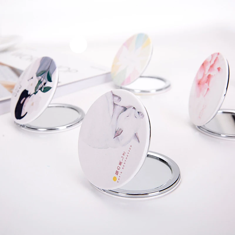 Portable Rectangle Mini Makeup Mirror Women Compact Double Sides Round