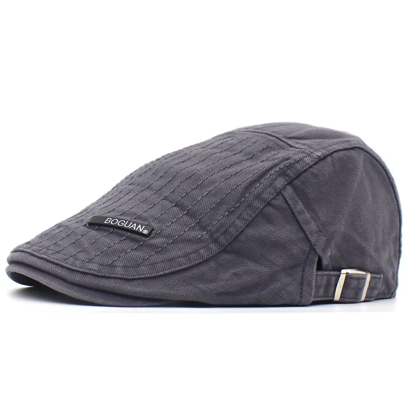 Ditpossible new embroidery striped beret men flat caps adjustable berets casquette hats for men - Цвет: gray