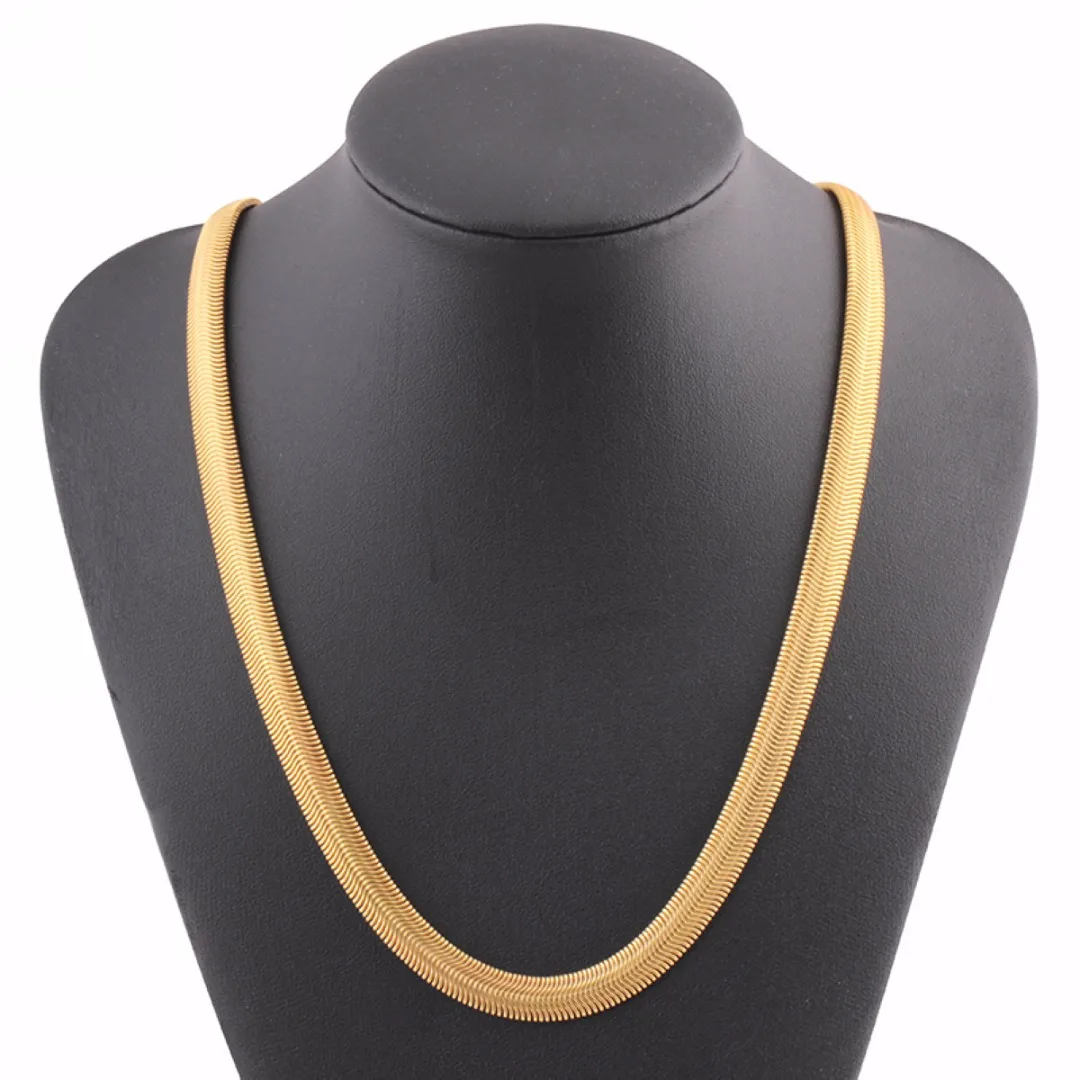 Рок, мужское золотое ожерелье с плоской змеиной костью, Shellhard Vogue, 60 см, длинное толстое звено, цепочка, ожерелье для женщин, винтажные ювелирные изделия