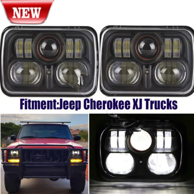 2pc New Chrome Black 5 X 7 Led Headlight Replacement For Jeep