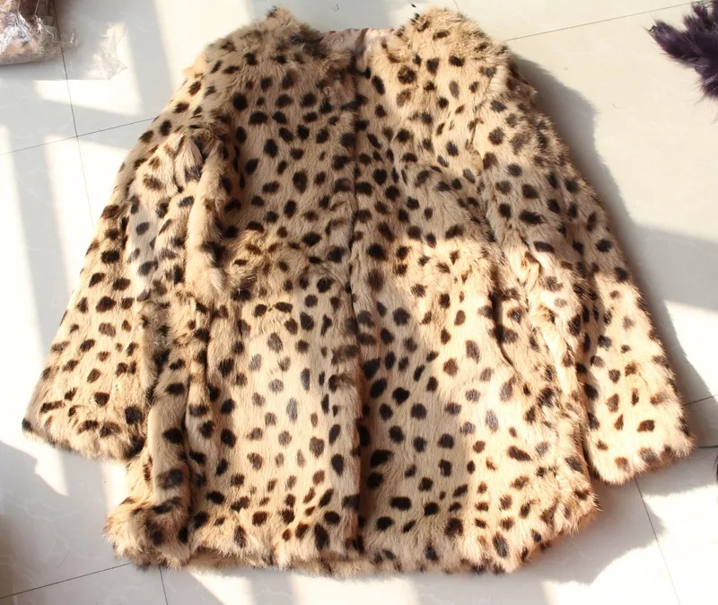 natural rabbit fur coat long sleeve leopard color (6)