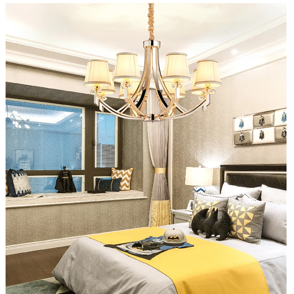 

Modern Luxury Gold-plated Stainless Steel Chandelier Living Room with lampshade Indoor Contemporary Hang Lamp Home Decorative