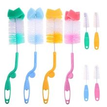 2pcs/set Baby Bottle Brush Nipple Brush 360-degree Rotating Head Cleaning Sponge Cup Brush Kit