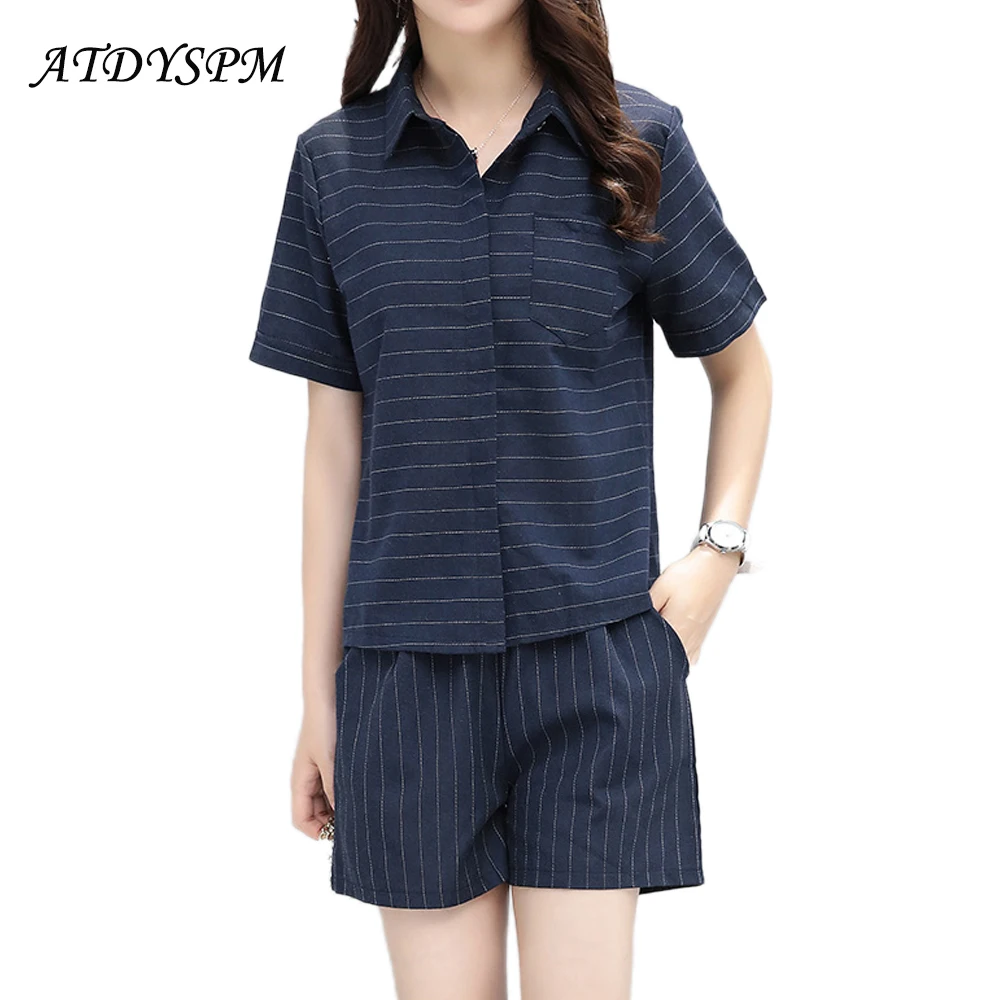 2017 verão nova moda das mulheres de linho de algodão ternos define manga curta tops + shorts de perna larga duas peças solto terno ocasional