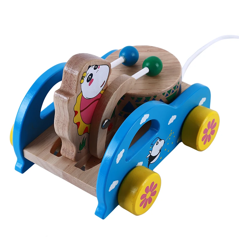 Детский ручной расширенный поводок Pull Toy Car, деревянная детская игрушка для малышей, игровой ритм, звуковой трактор, детский подарок, желтый/синий