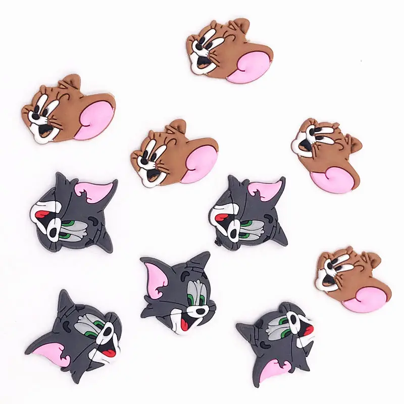

50Pcs Cute Planar Cartoon Cat Mouse Decor Accessories Flat Back PVC DIY Phone Case Fit Bracelets,Shoe Charms Kids Gift