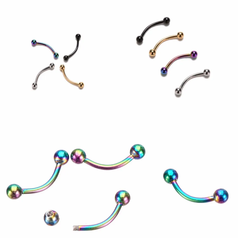 

4 Colors Stainless Steel Curved Barbell Ball Eyebrow Ring Eyebrow Piercing Nose Lip Tongue Ring Body Jewelry