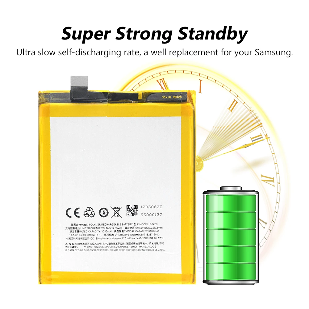 

2019 Lithium Best Cell Replacement Lithium Battery BT42C BT-42C BT 42C For Meizu M2 Note Meilan Note 2 With Tools Rechargeable