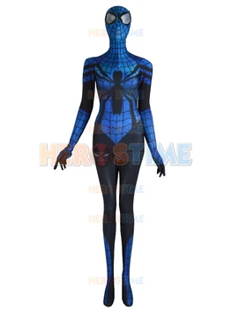 

New Spider-Girl Costume Spandex Blue Black Mayday Parker Spiderman Costume Fullbody Halloween Cosplay Zentai Suit For Adult /Kid