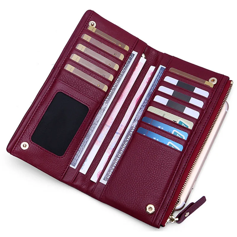 

New First Layer Cowhide Female Wallet Fashion Natural Fall Genuine Leather Women's Wallet Simple Solid Cow Leather Long Wallet