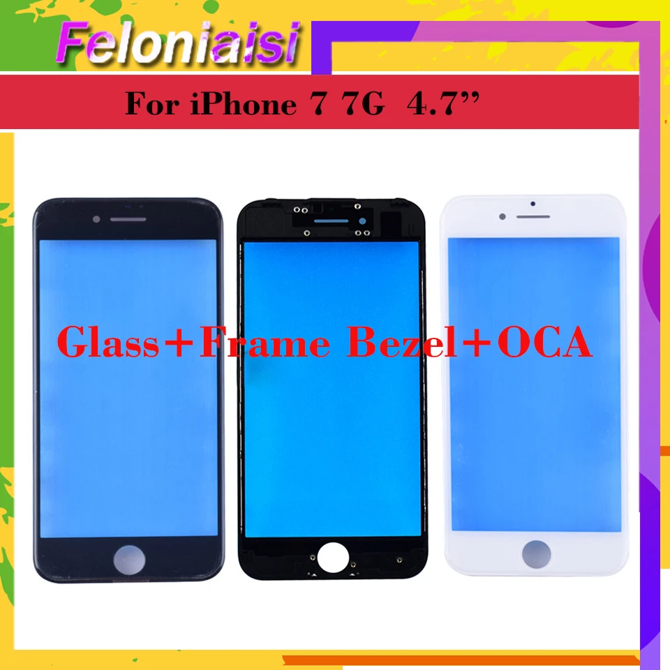 10 шт./партия OEM Качество 3 в 1 для iPhone 7 7G Plus 7plus Переднее стекло + рамка OCA сенсорный