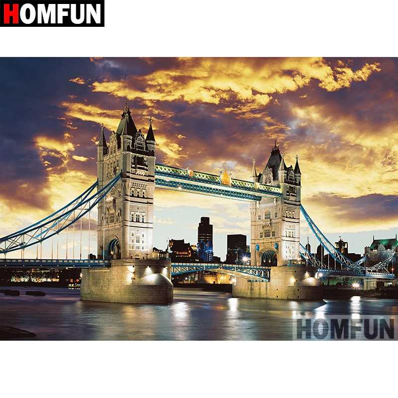 

HOMFUN 5D DIY Diamond Painting Full Square/Round Drill "Tower Bridge" 3D Embroidery Cross Stitch gift Home Decor Gift A08226