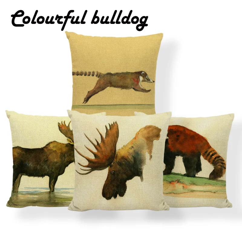 

Buffalo Coati Cushion Cover Antelope Panda Pillow Cases Moose Boar Baroque Farmhouse For Kids Toss Pillow 17X17 Linen Industrial