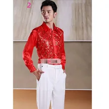 Для мужчин костюмы платье-футболка Рубашка Блестящий Блёстки Для мужчин свадебные Жених Рубашки для мальчиков Банкетный партия платье много Цвет доступны Блёстки