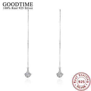 

New 925 Sterling Silver Round Dazzling Clear Cubic Zirconia Long Drop Earrings Fashion Silver 925 Jewelry Ear line GTE027