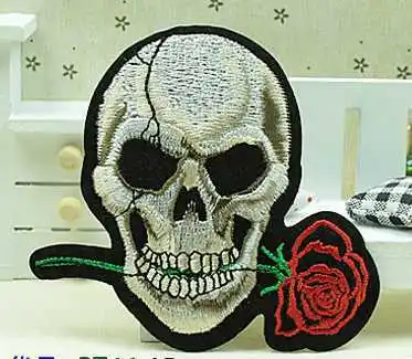 

6pc/lot Skeleton with rose pattern 3d patch embroidery iron applique iron on embroidery patch for shirt bag shoes